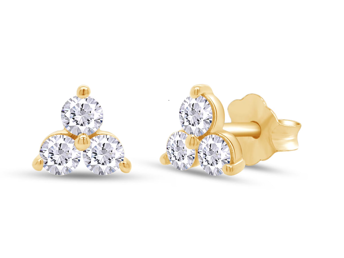 1/2 Carat Round Cut Lab Created Moissanite Three Stone Cluster Stud Earrings In 14k Yellow Gold Over Sterling Silver D975