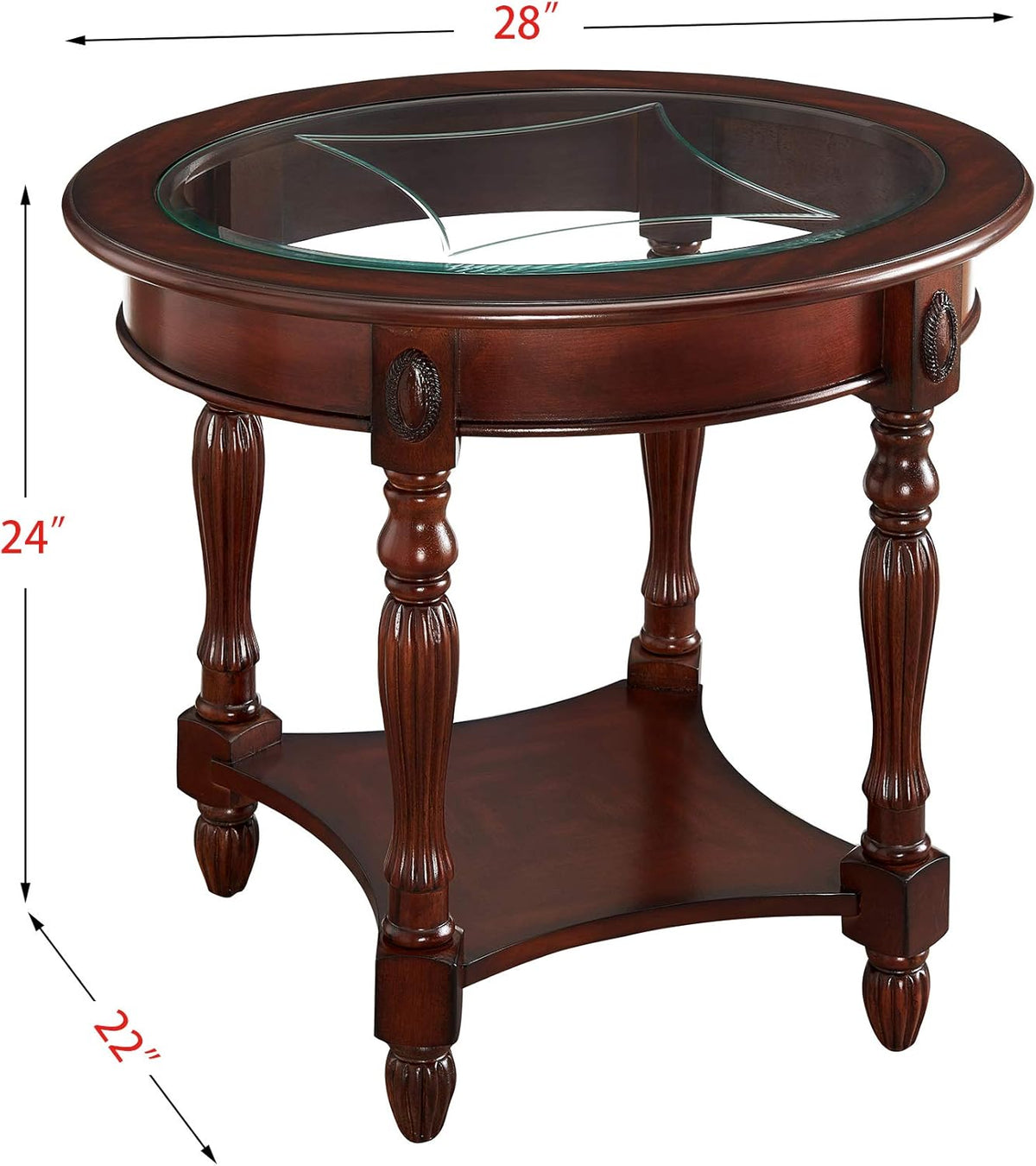 Solid Wood End Table with Tempered Glass and Storage Shelf J1800