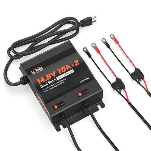 2-Bank 10A Dual Smart Battery Charger 14.6V LiFePO4 AC-DC Charger with LED Indicator I3485