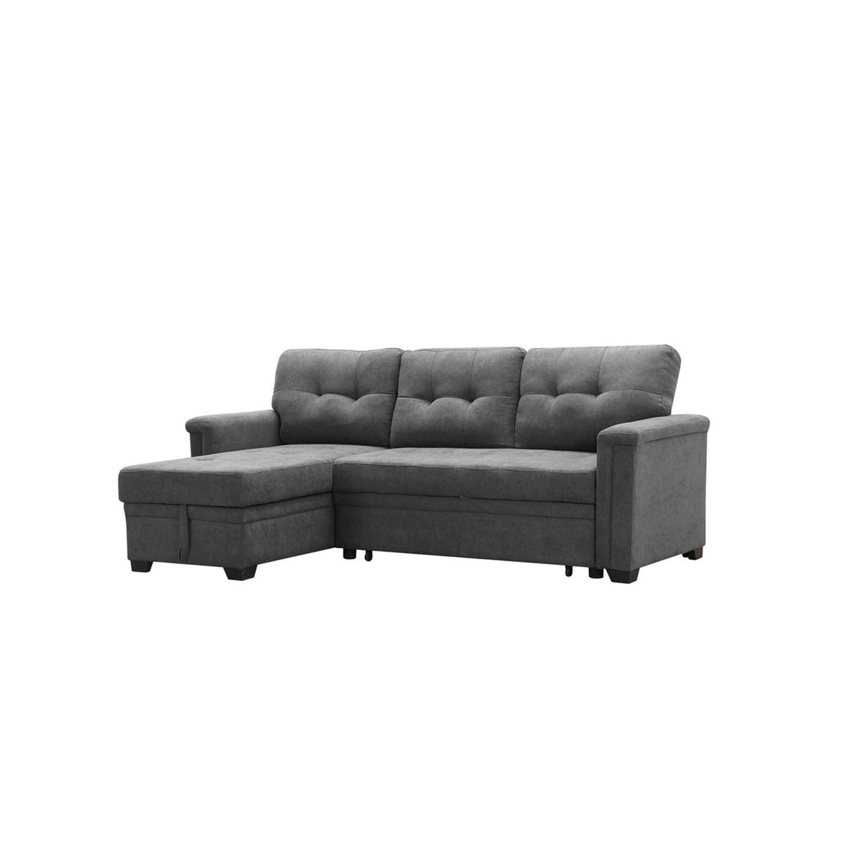 Gray Woven Fabric Sleeper Sectional Sofa Chaise with USB Charger and Tablet Pocket Q276924