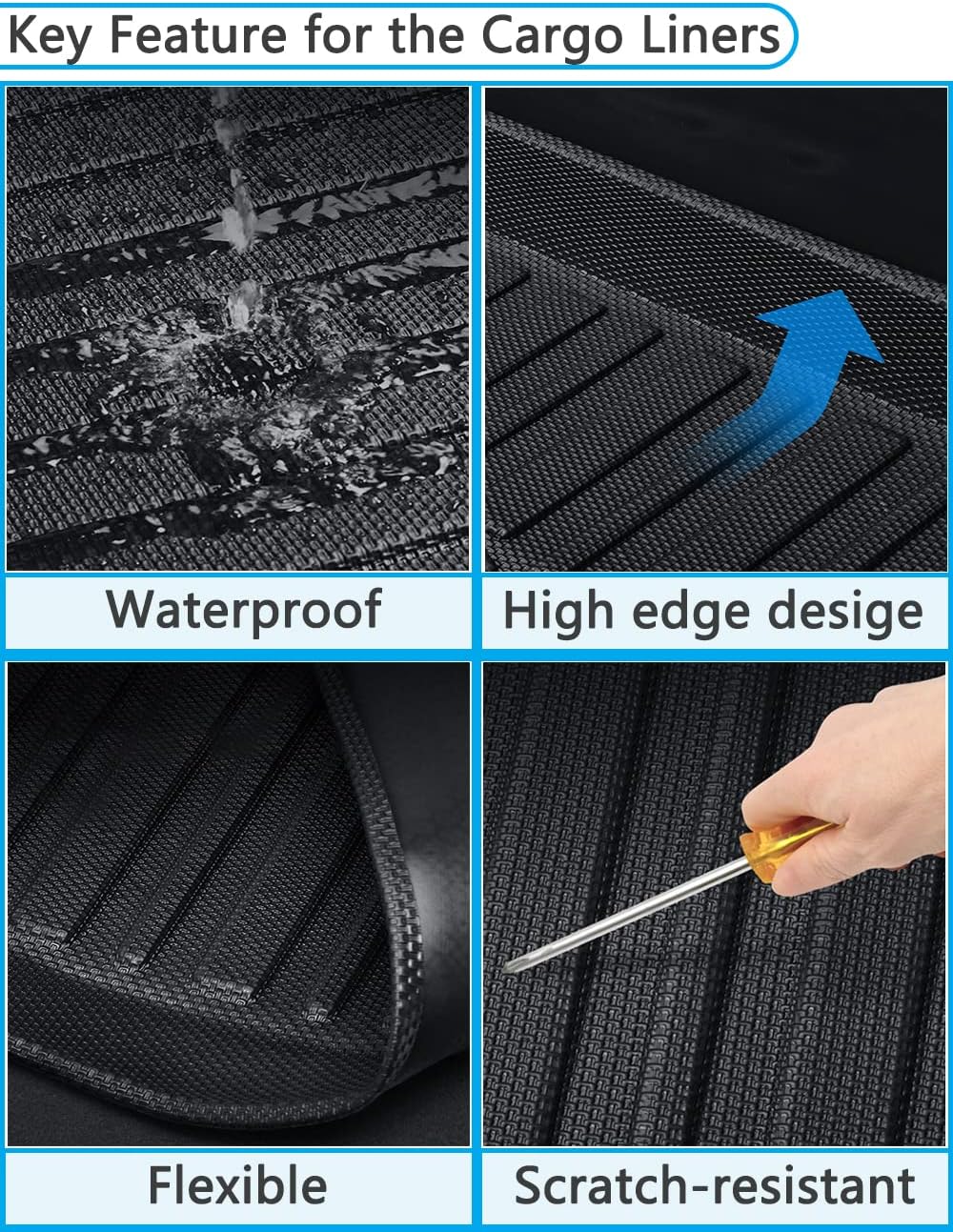 Black TPO Rear Cargo Liners Trunk Tray Mats Pack of 2 E99575