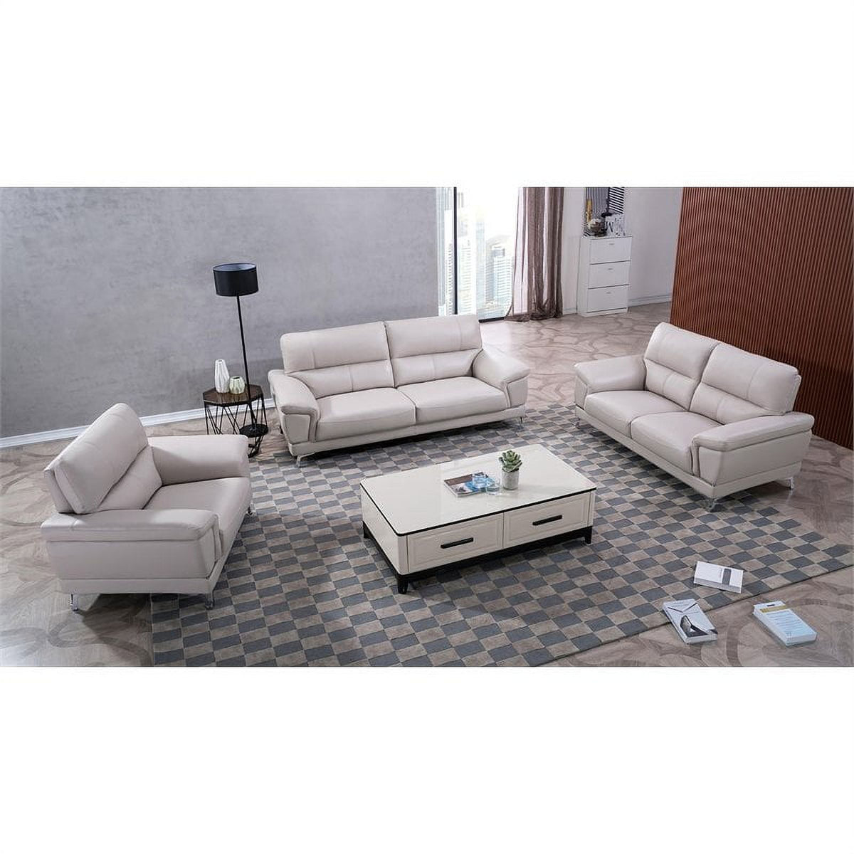 Genuine Leather Accent Chair in Light Gray I26535