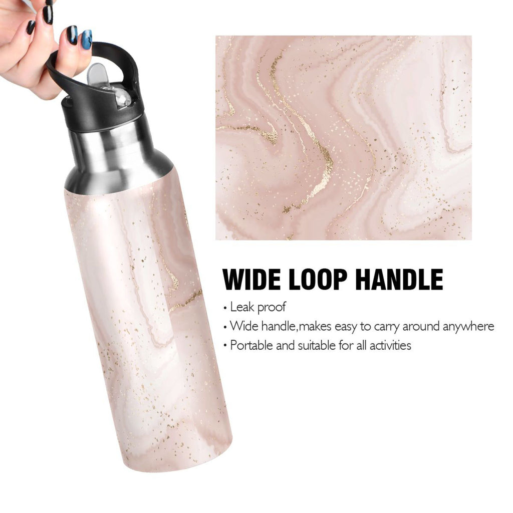 Pink Marble Stainless Steel Insulated Water Bottle with Straw Lid Z230