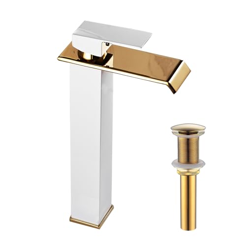White Gold Single Handle Vessel Sink Faucet with Pop Up Drain N710002