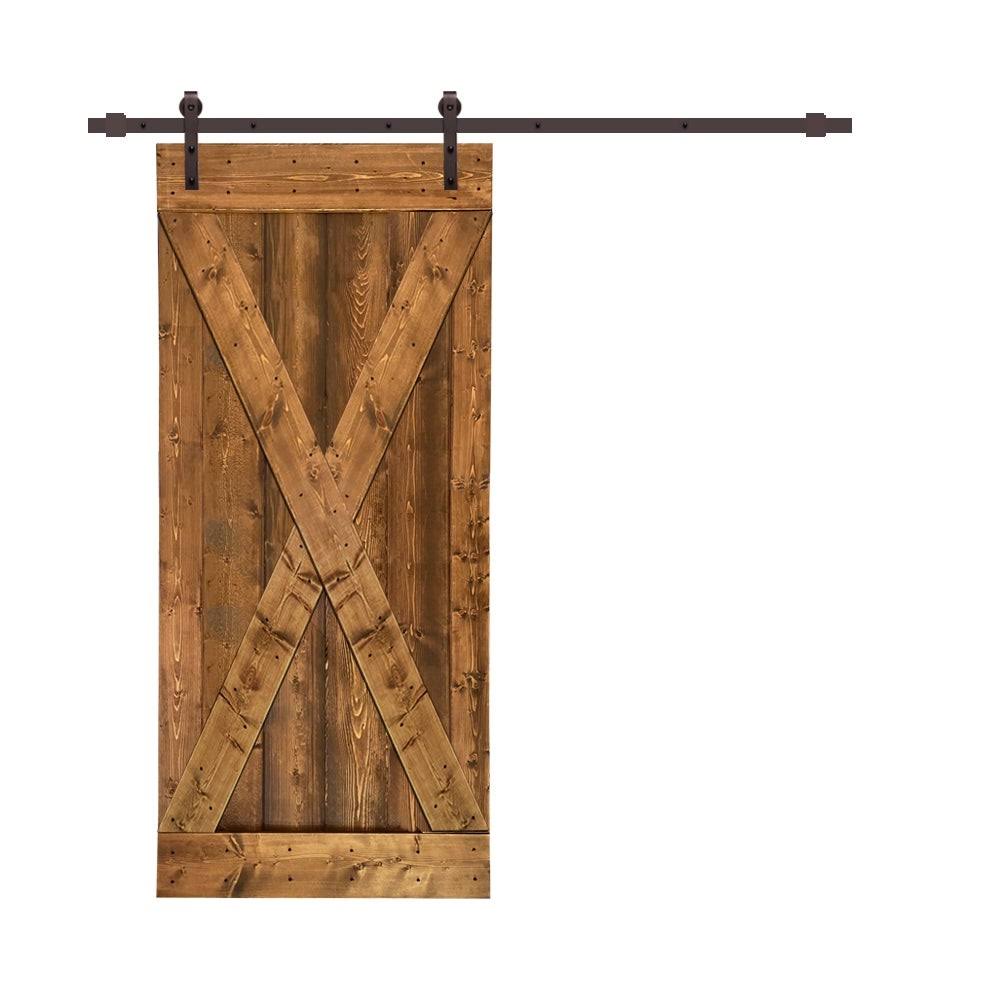 Sage Green Stained Wood Interior Sliding Barn Door with Hardware Kit N30050