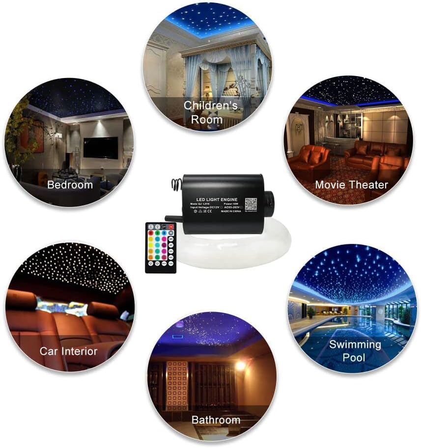 16W Fiber Optic Lights Starlight Headliner Light Kit with Remote Control, 150pcs 6.5ft Optical Fiber Cable Strands G318