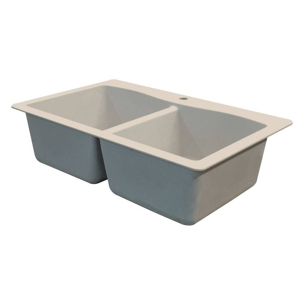 White Double-Basin Granite Drop-In 2-Hole Kitchen Sink N9445