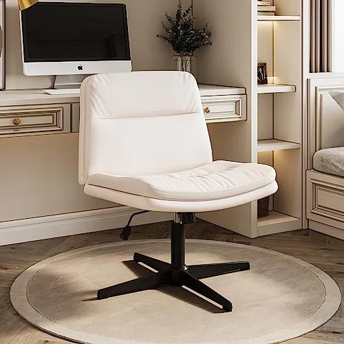 Cream Armless Wide Seat Ergonomic Office Chair H4951