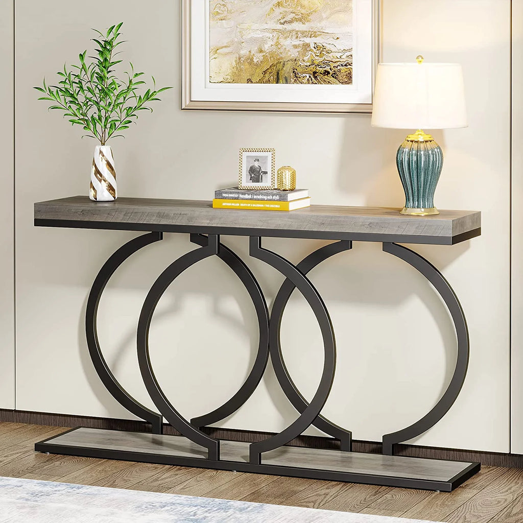 55" Console Sofa Table with Geometric Metal Frame R27029