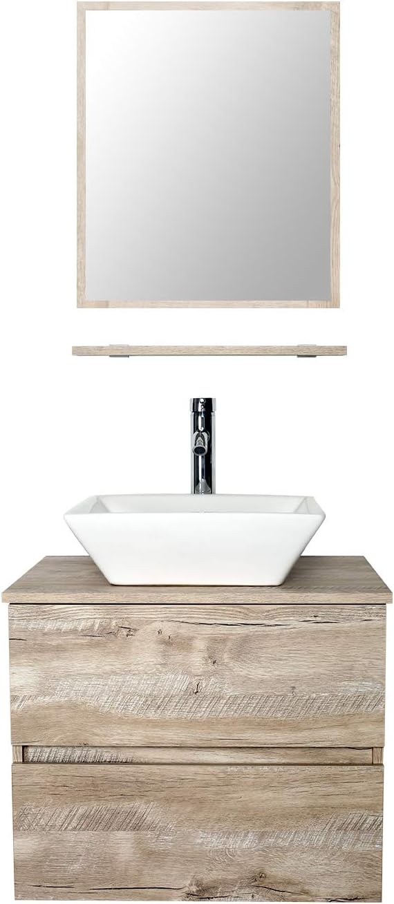 24 Wall Mounted Bathroom Vanity, Concrete Grey, 2 Drawers I22183
