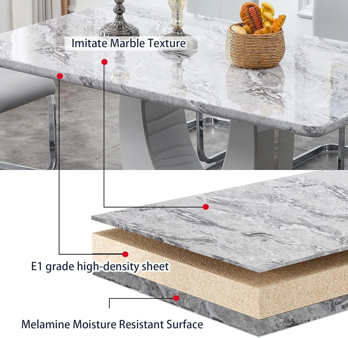 63" Faux Marble Dining Table Set Set of 6 A658406