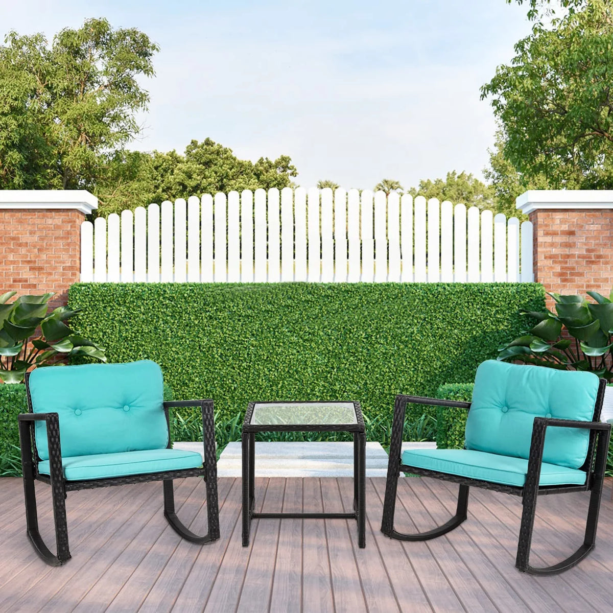 3 Pieces Wicker Outdoor Set with Tempered Glass Coffee Table L4865