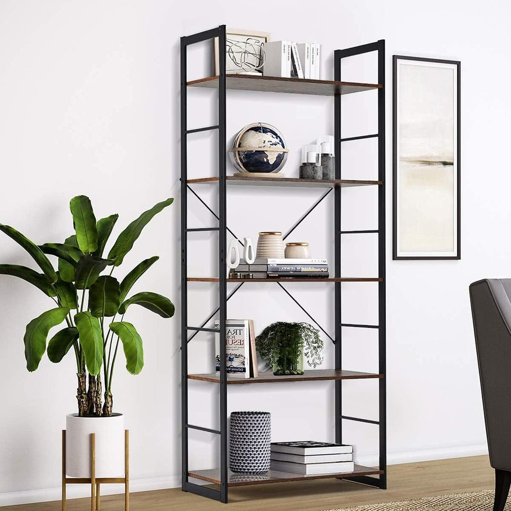 5 Tier Wood and Metal Bookshelf W548794