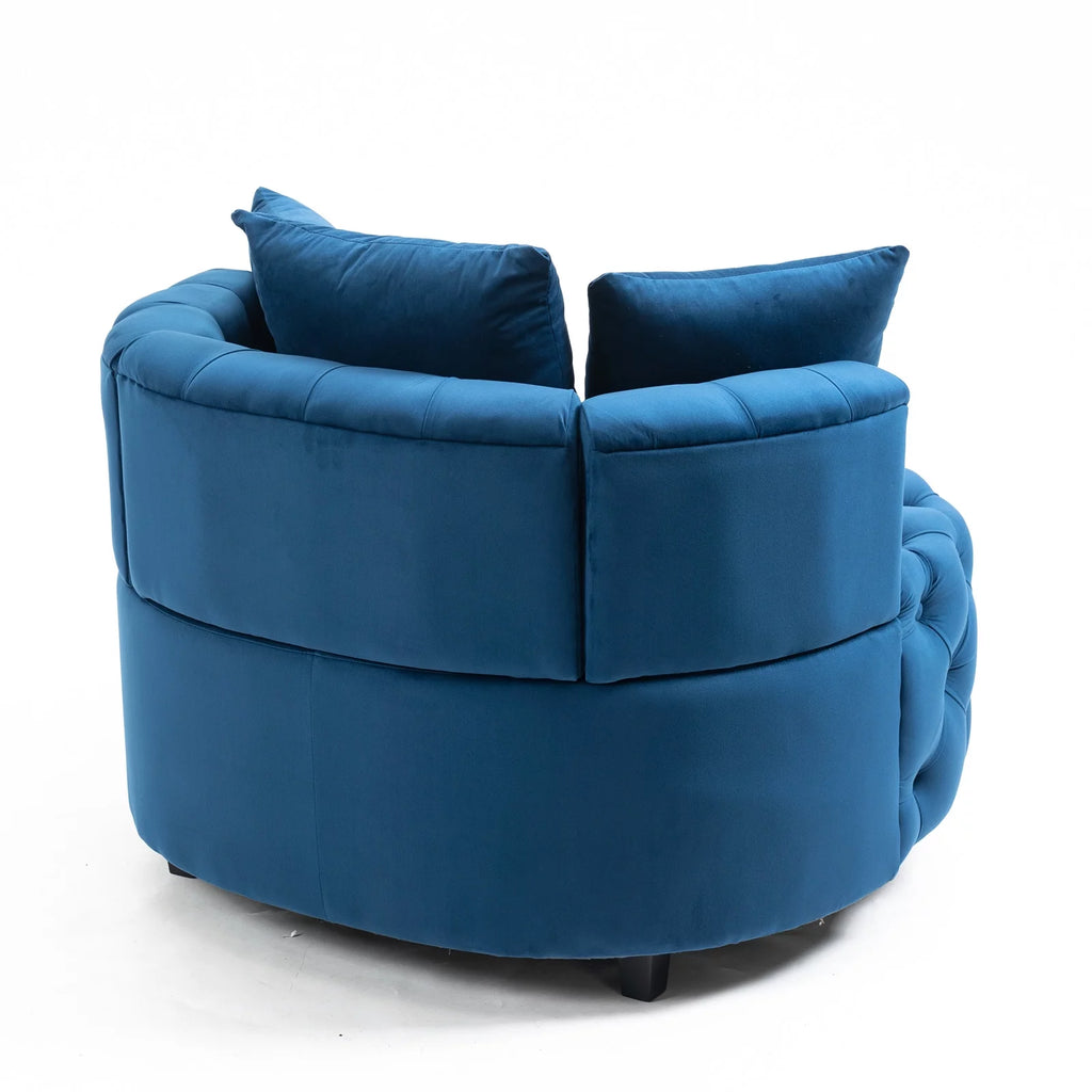 Navy Blue Velvet Oversized Barrel Accent Chair with 3 Pillows O59717