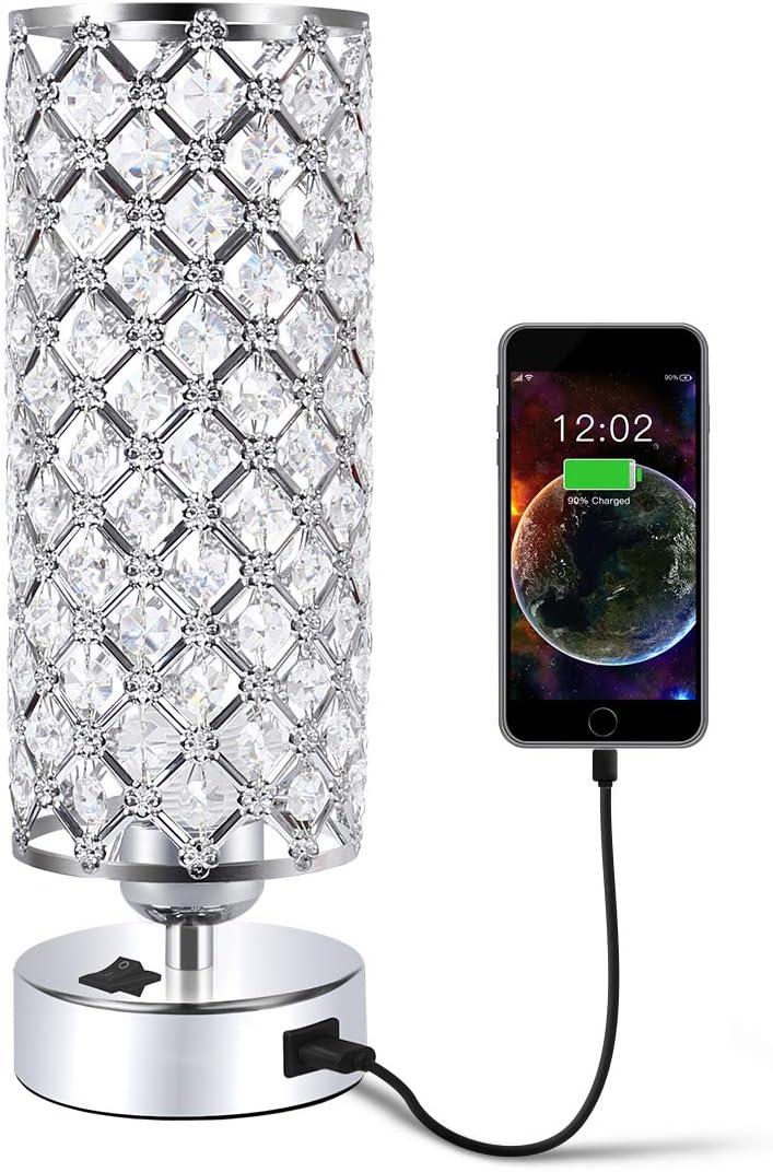 Set of Two Crystal Table Desk Lamp with USB Port D217454