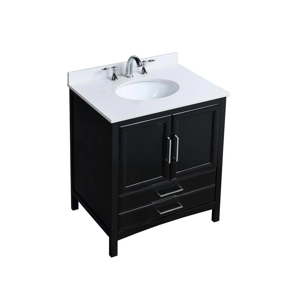 30 in. Espresso Bath Vanity with White Cultured Marble Top and White Basin V139353
