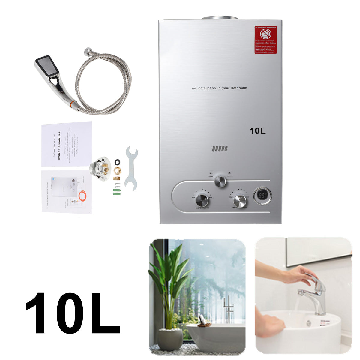 10L 20KW LPG Propane Instant Gas Water Heater with Shower Head Kit C50736