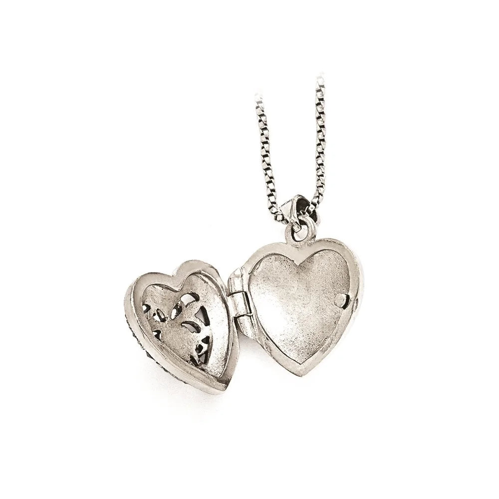 925 Sterling Silver Marcasite Heart Locket Necklace 18" E2920