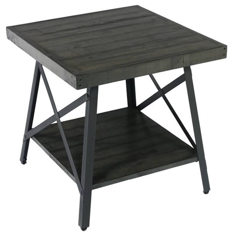 Antique Gray and Steel Gray Solid Wood Top End Table T437187