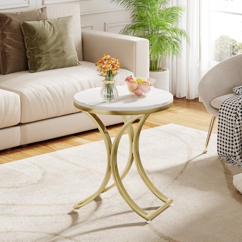 Round Faux Marble Top Gold Metal Legs Side Table D8842