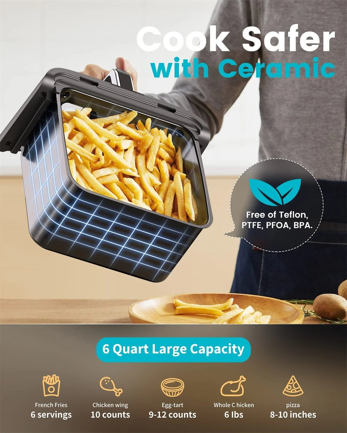 Black 6 Quart Air Fryer with See-Through Window B75810