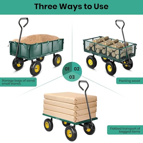 Heavy Duty Steel Folding Utility Wagon with Removable Sides and 10" All-Terrain Wheels F1907