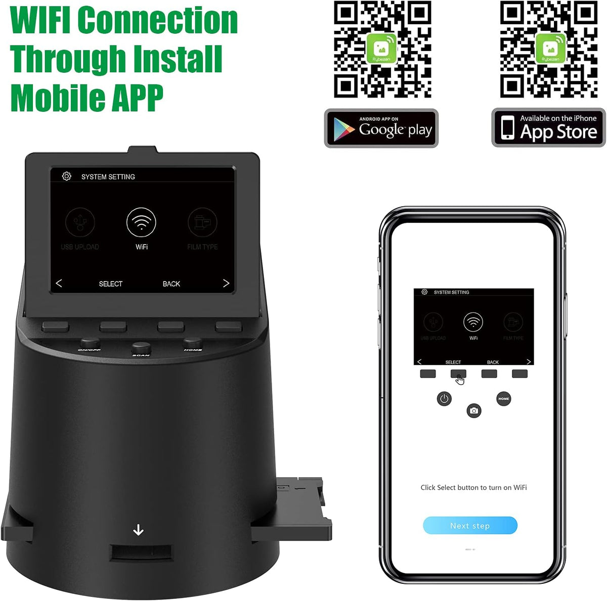 Wireless Digital Film Scanner with 22MP, Converts 35mm, 126, 110, Super 8 Films, Slides, Negatives to JPEG, Tilt-Up 3.5 Large LCD, Transfer Pictures to Phones Via WiFi Connection, MAC &PC Compatible A401