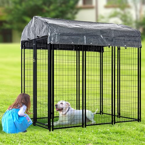 Large Outdoor Dog Kennel with Roof Cover Heavy Duty Welded Wire Steel Q1157