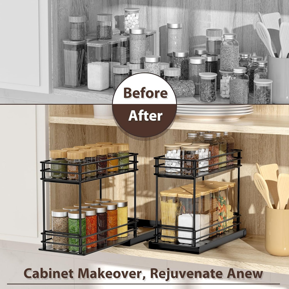2-Pack 2-Tier Pull Out Spice Rack Organizer, 5.3''W x 10.4''D x 8.9''H Z887425