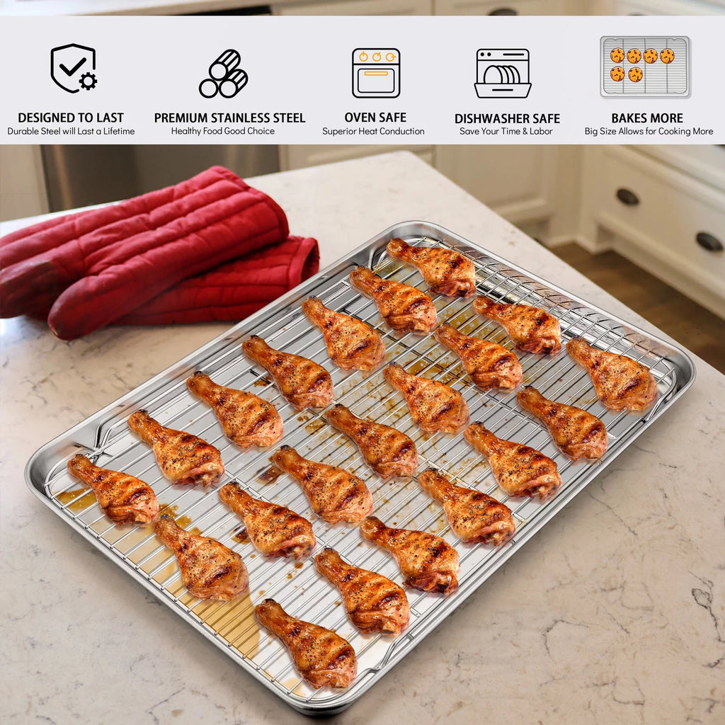 Set of 4 Stainless Steel Baking Sheet and Rack T520