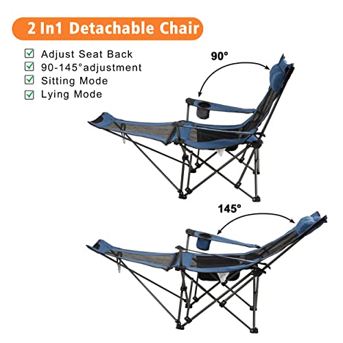 Camping Folding Chair with Foot Rest, Cup Holder, Removable Storage Bag (Blue) I600