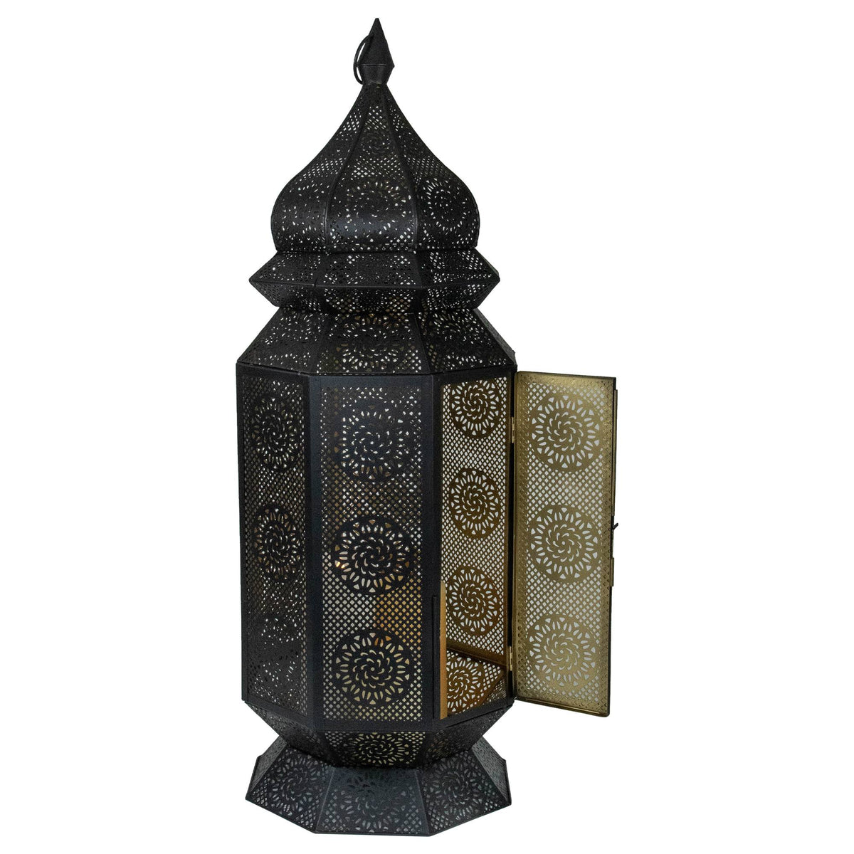 Black and Gold Moroccan Style Cut-Out Floor Pillar Candle Lantern K627