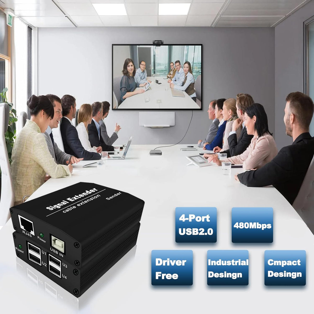 USB Extender up to 164ft/50m Over Cat5/5e/6/7 4 USB2.0 Ports F6754