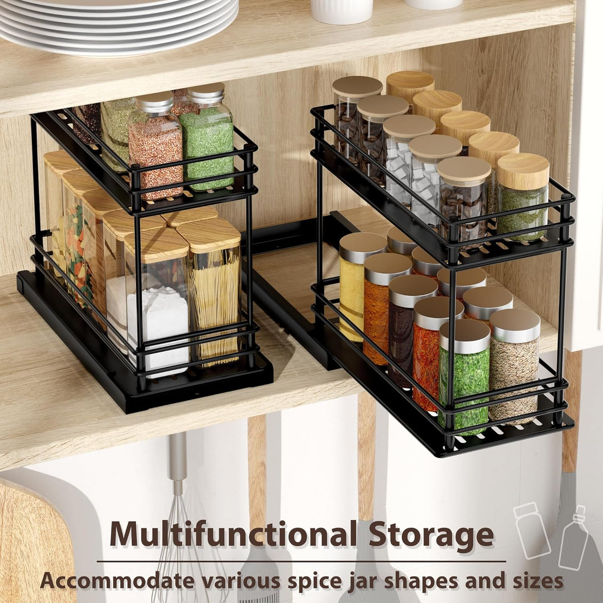 2-Pack 2-Tier Pull Out Spice Rack Organizer, 5.3''W x 10.4''D x 8.9''H Z887425
