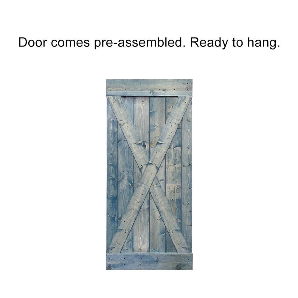 Sage Green Stained Wood Interior Sliding Barn Door with Hardware Kit N30050