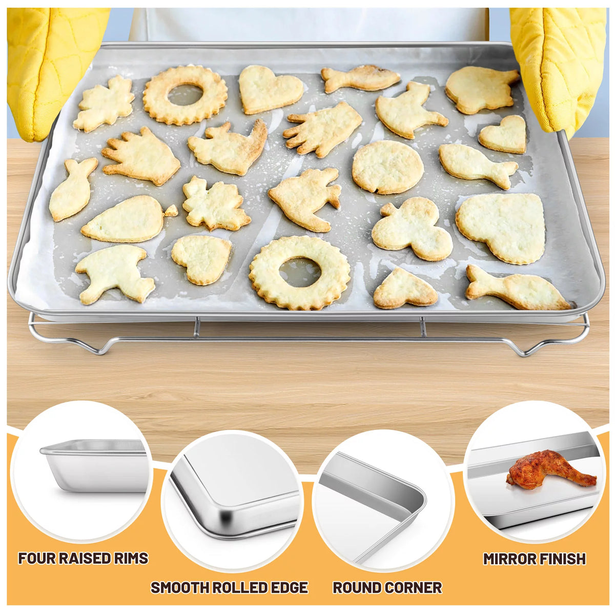 Set of 4 Stainless Steel Baking Sheet and Rack T520