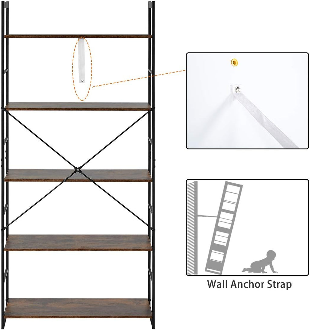 5 Tier Wood and Metal Bookshelf W548794