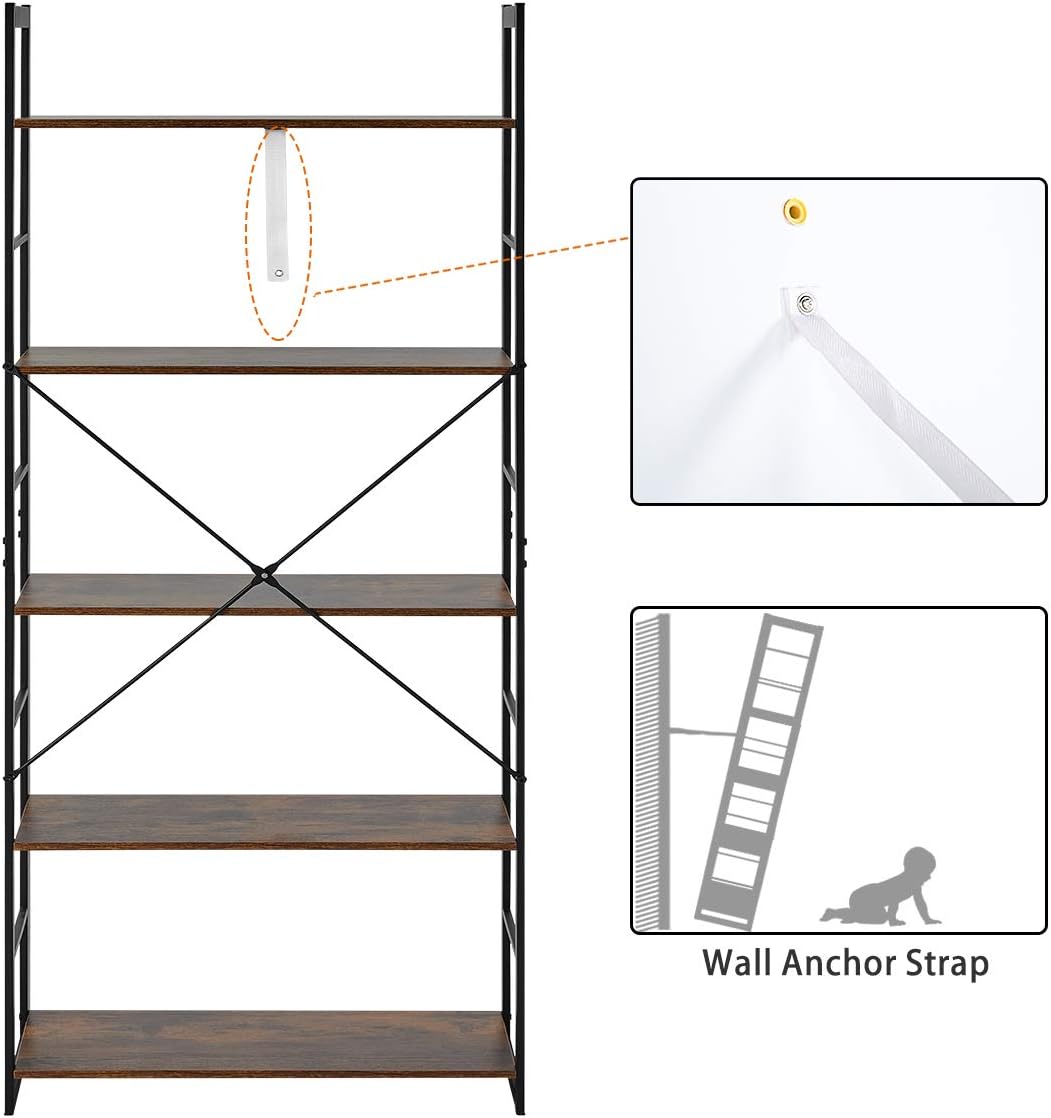 5 Tier Wood and Metal Bookshelf W548794