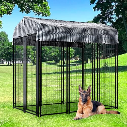 Large Outdoor Dog Kennel with Roof Cover Heavy Duty Welded Wire Steel Q1157