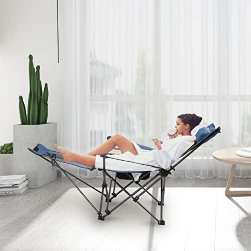 Camping Folding Chair with Foot Rest, Cup Holder, Removable Storage Bag (Blue) I600