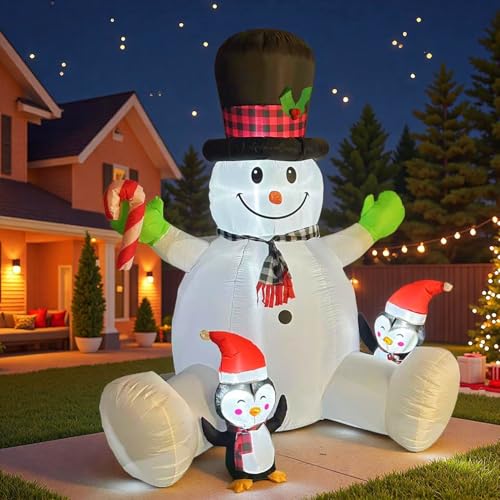 Inflatable Snowman with Penguins Christmas Decorations J25214
