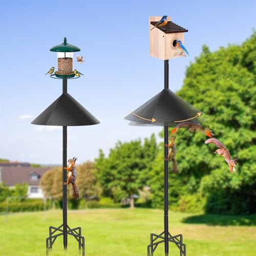 77 Inch Rust-Proof Metal Bird Feeder Pole with 5-Prong Base and 2 Plates A433
