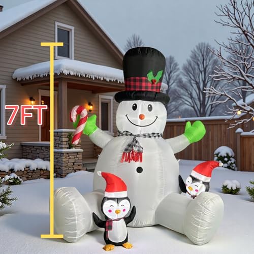 Inflatable Snowman with Penguins Christmas Decorations J25214