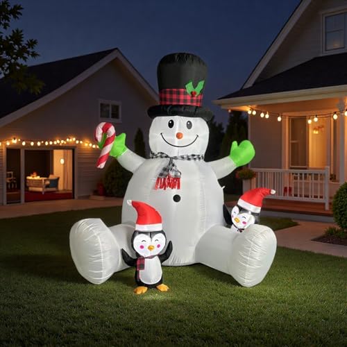 Inflatable Snowman with Penguins Christmas Decorations J25214
