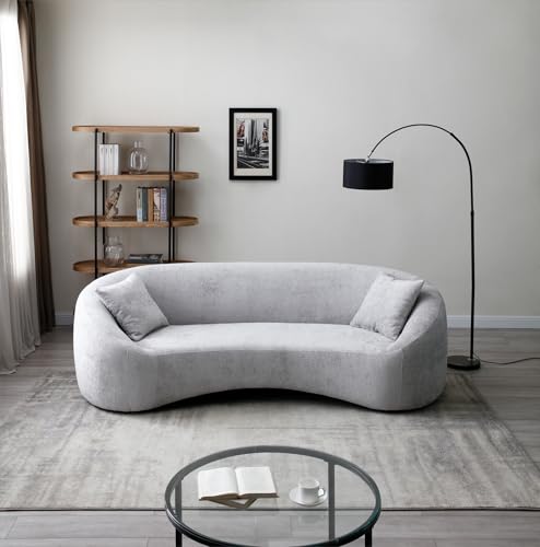 Light Gray Chenille Velvet 3 Seater Curved Sofa V825970
