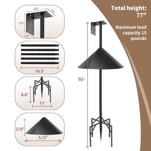 77 Inch Rust-Proof Metal Bird Feeder Pole with 5-Prong Base and 2 Plates A433
