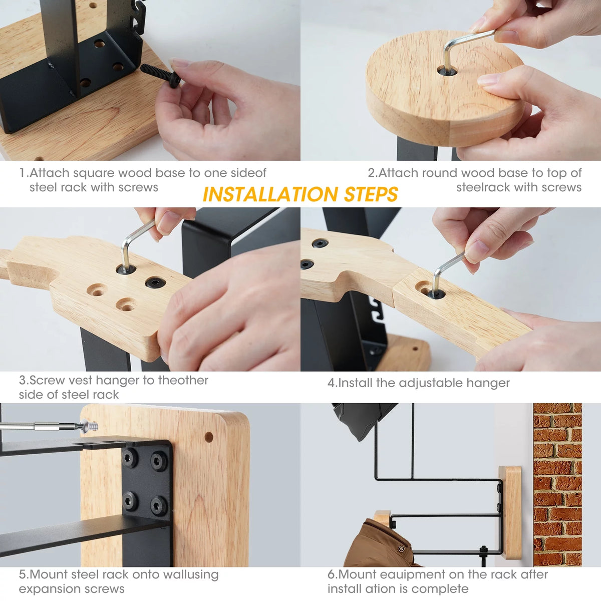 Wooden Wall Mount Helmet Rack with Hooks Q377