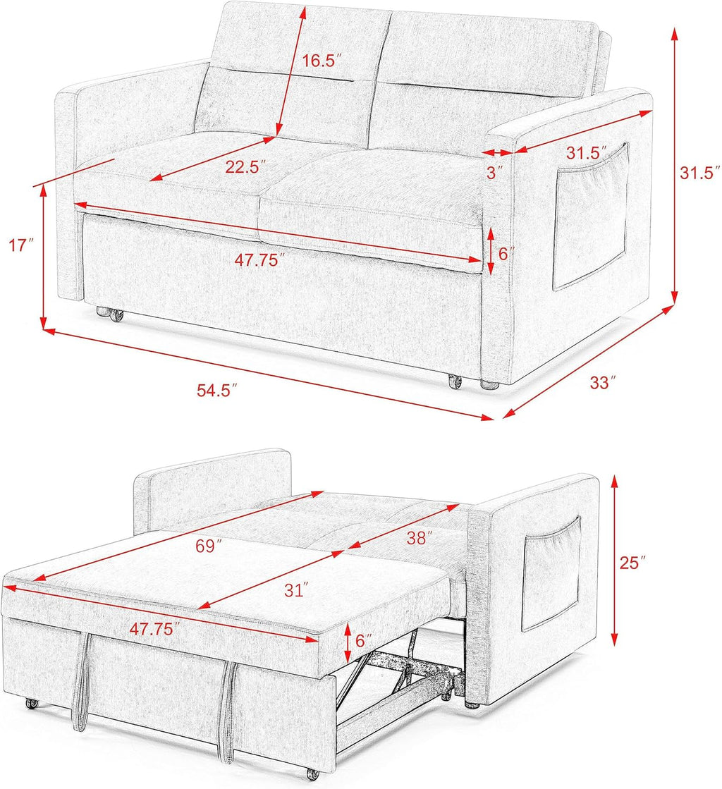 Blue 54.5" Convertible Sofa Bed B662520