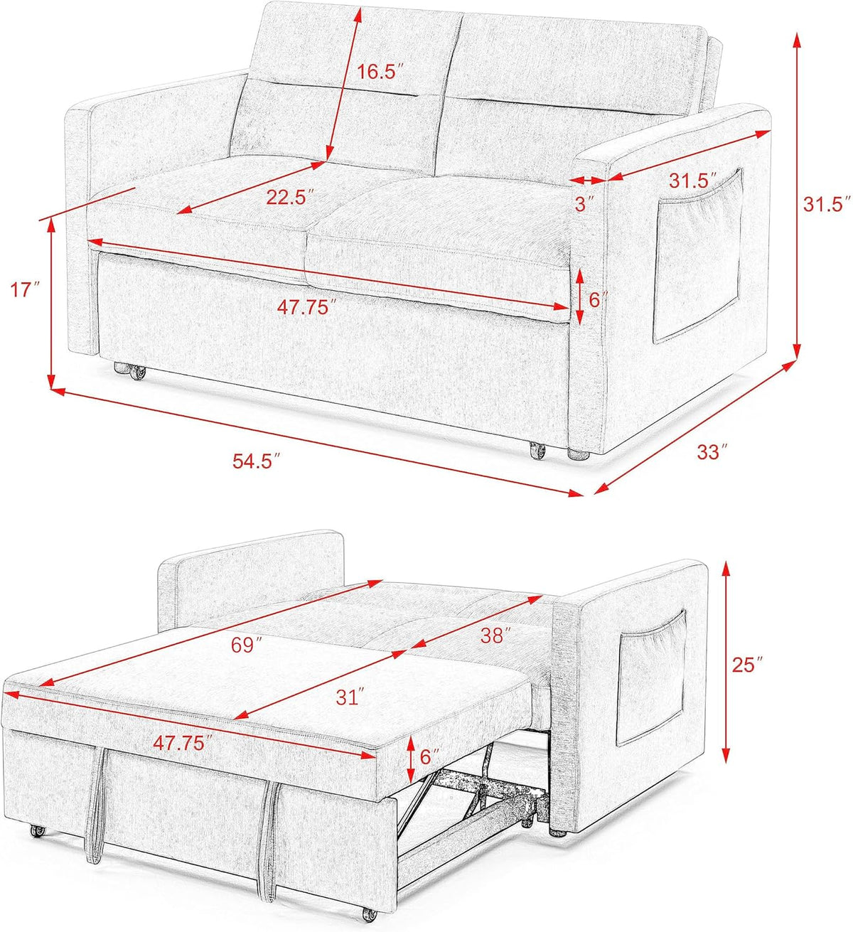 Blue 54.5" Convertible Sofa Bed B662520