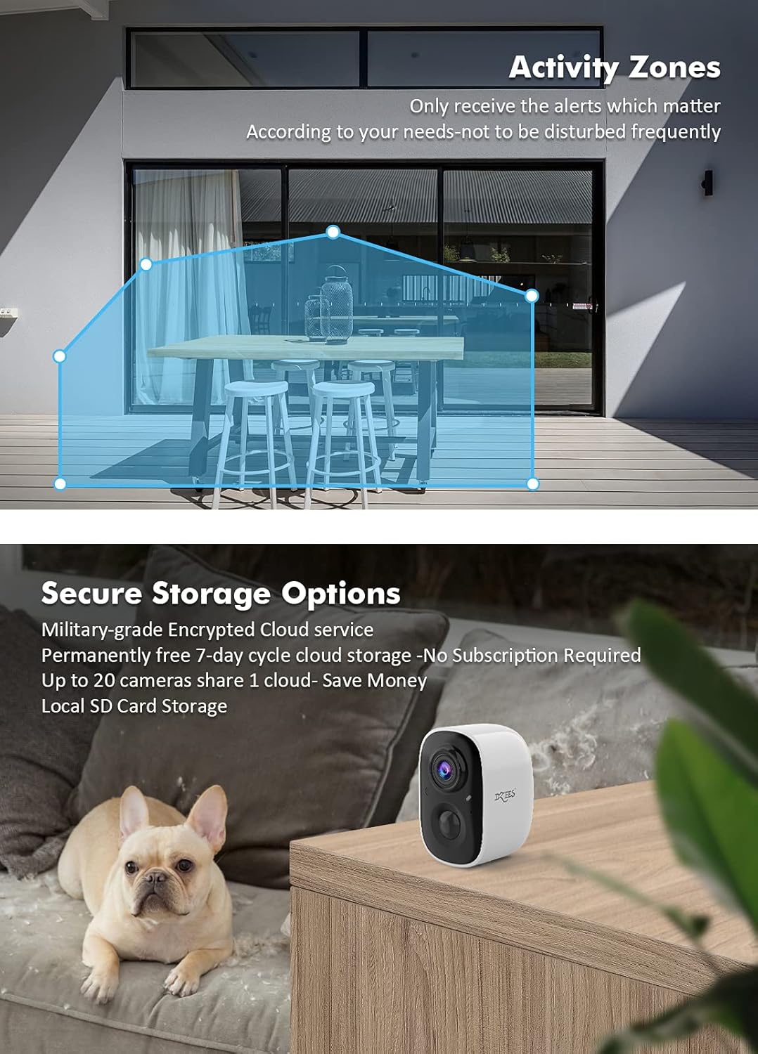 Wireless Outdoor Security Camera with Spotlight & Siren, 1080P Battery Powered WiFi Camera M2047